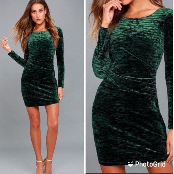 Lulus Dresses & Skirts - Lulus Emerald In a gleam forest green velvet long sleeves bodycon dress size XL